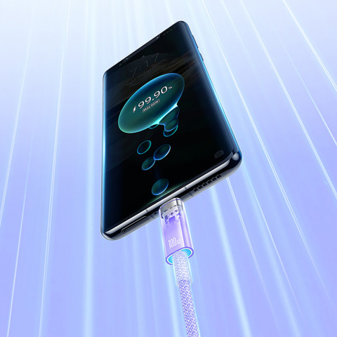 
„Explorer“ laidas su temperatūros jutikliu USB-A USB-C 100W 1m – violetinis
