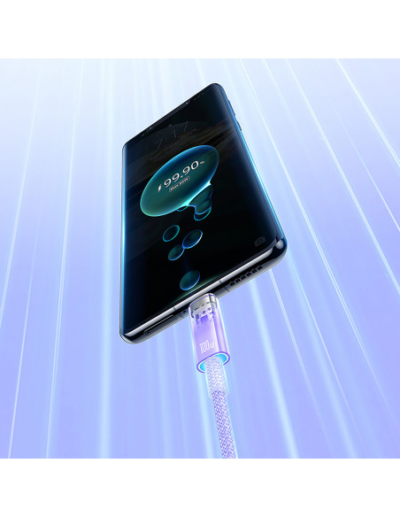 
„Explorer“ laidas su temperatūros jutikliu USB-A USB-C 100W 1m – violetinis
