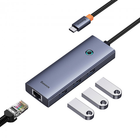 
4in1 šakotuvo adapteris USB-C USB-A RJ45 - pilkas
