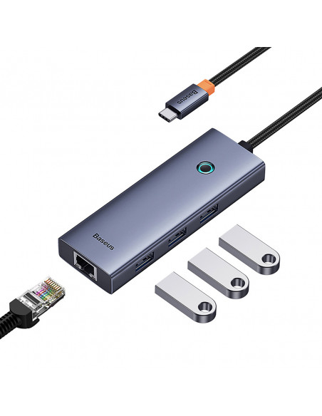 
4in1 šakotuvo adapteris USB-C USB-A RJ45 - pilkas
