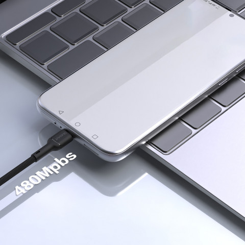 
USB-A - USB-C 5A 1 m kabelis - juodas
