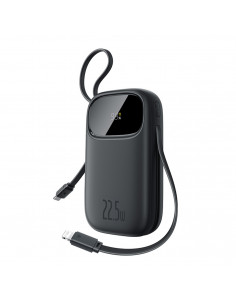 
Išorinė baterija 10000mAh 22.5W su ekranu, USB-C, iPhone Lightning laidas – juoda
