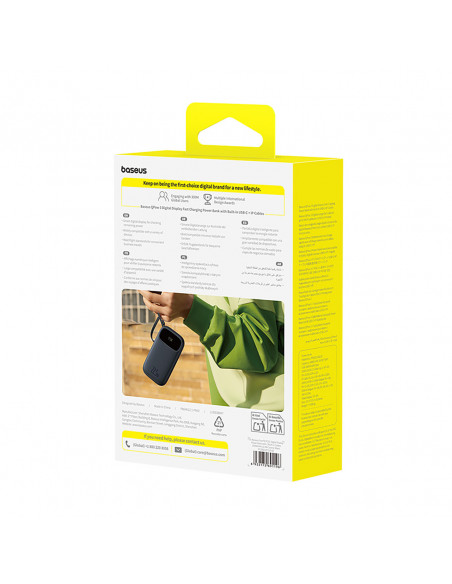 
20000mAh 22,5W nešiojama baterija su ekranu, USB-C, iPhone Lightning laidais – juoda
