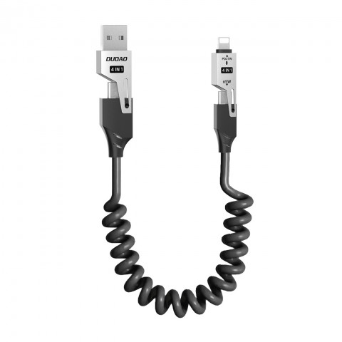 
4 viename spiralinis laidas USB-A / USB-C – „Lightning“ / USB-C – juodas
