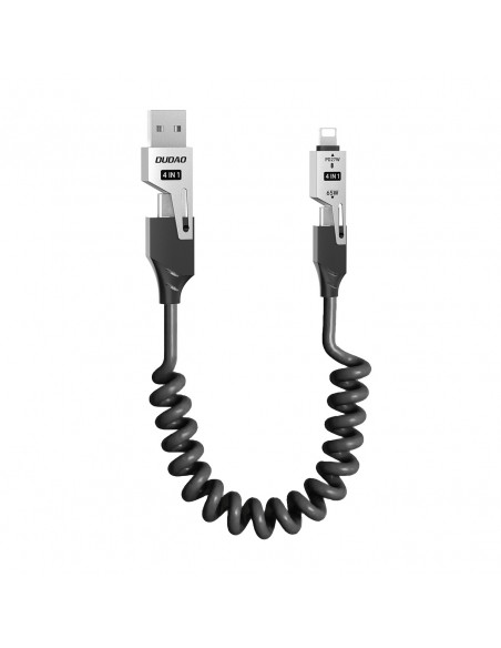 
4 viename spiralinis laidas USB-A / USB-C – „Lightning“ / USB-C – juodas

