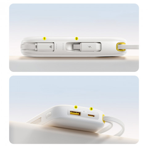 
20000mAh 22,5W nešiojamoji baterija su ekranu, USB-C, „iPhone“ „Lightning“ laidais – balta
