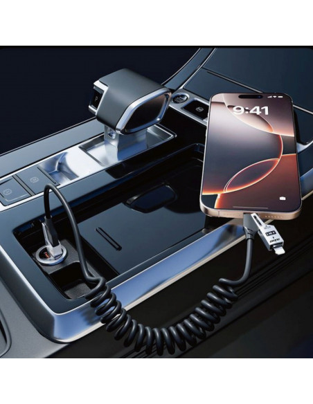 
4 viename spiralinis laidas USB-A / USB-C – „Lightning“ / USB-C – juodas
