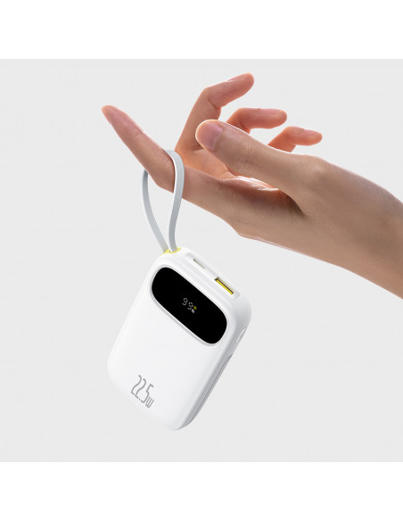 
20000mAh 22,5W nešiojamoji baterija su ekranu, USB-C, „iPhone“ „Lightning“ laidais – balta
