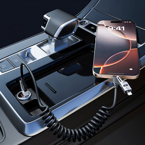 
4 viename spiralinis laidas USB-A / USB-C – „Lightning“ / USB-C – juodas
