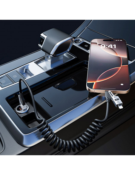 
4 viename spiralinis laidas USB-A / USB-C – „Lightning“ / USB-C – juodas
