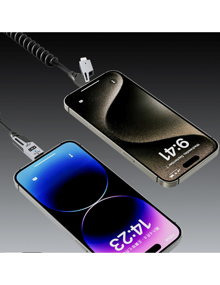 
4 viename spiralinis laidas USB-A / USB-C – „Lightning“ / USB-C – juodas
