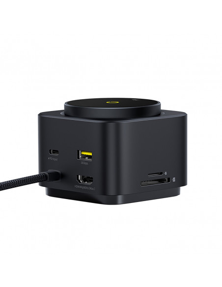 
7in1 šakotuvas su belaidžiu įkrovikliu HDMI USB-A USB-C SD TF MagSafe 15W - juodas
