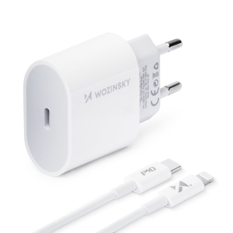 USB C PD 20W greitas įkroviklis + USB C / Lightning laidas 1m baltas