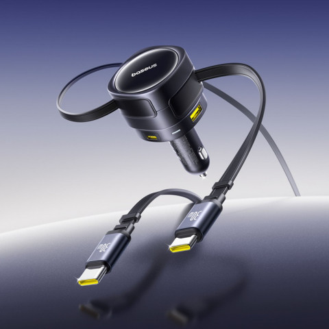 
Automobilinis įkroviklis su ištraukiamais laidais USB-C USB-A 90W
