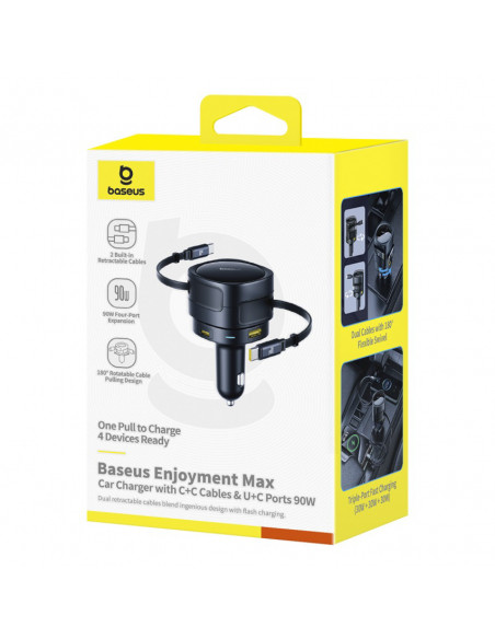 
Automobilinis įkroviklis su ištraukiamais laidais USB-C USB-A 90W
