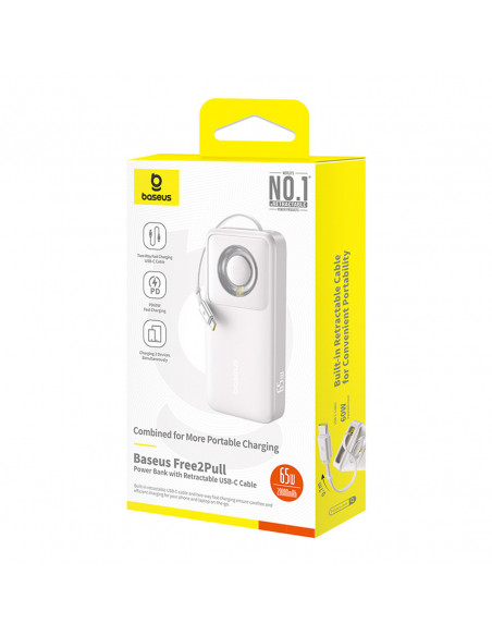 
20000mAh 65W nešiojama baterija su ištraukiamu USB-C laidu – pilka
