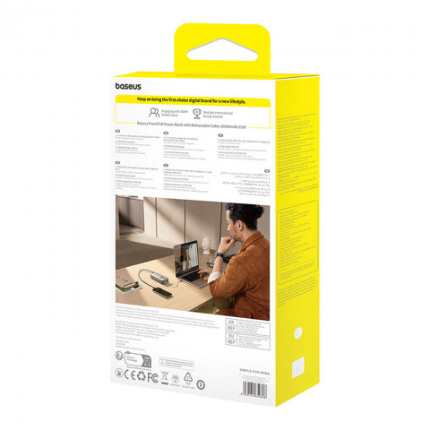 
20000mAh 65W nešiojama baterija su ištraukiamu USB-C laidu – pilka
