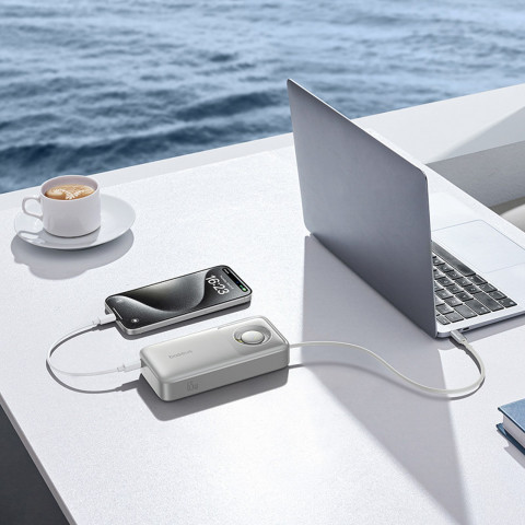 
20000mAh 65W nešiojama baterija su ištraukiamu USB-C laidu – pilka
