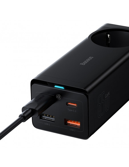 
GaN3 USB-C USB-A prailginimo įkrovimo stotelė, ES lizdas, su USB-C laidu, 100 W, 1 m
