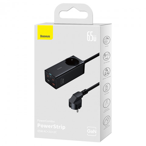 
GaN3 USB-C USB-A prailginimo įkrovimo stotelė, ES lizdas, su USB-C laidu, 100 W, 1 m
