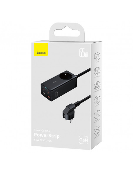 
GaN3 USB-C USB-A prailginimo įkrovimo stotelė, ES lizdas, su USB-C laidu, 100 W, 1 m
