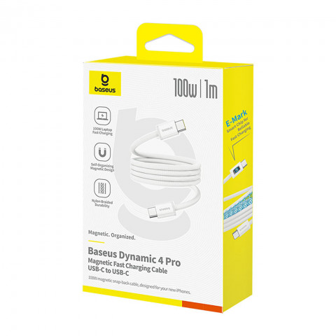 
USB-C 100W 1m pintas magnetinis kabelis – baltas
