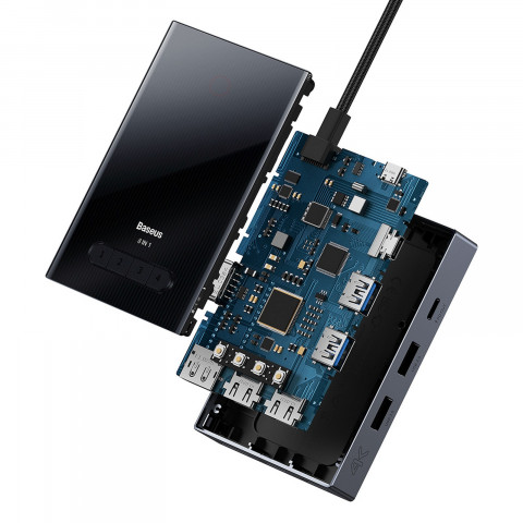 
8in1 šakotuvo adapteris HDMI DisplayPort VGA USB-A USB-C - pilkas
