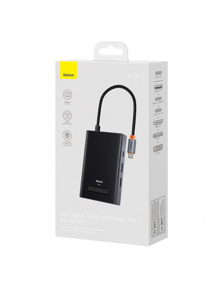 
8in1 šakotuvo adapteris HDMI DisplayPort VGA USB-A USB-C - pilkas
