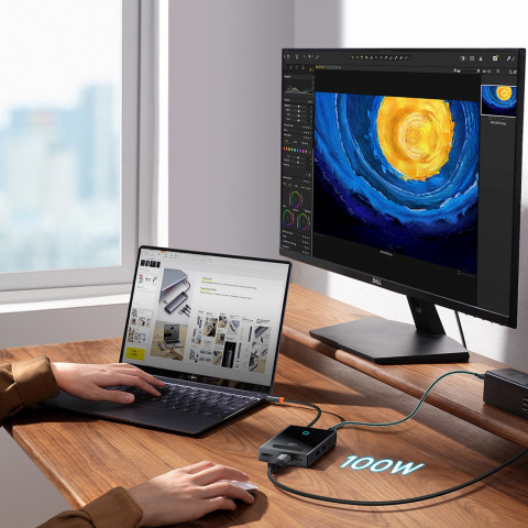 
8in1 šakotuvo adapteris HDMI DisplayPort VGA USB-A USB-C - pilkas
