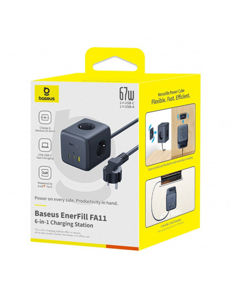 
Maitinimo blokas, kubinis, USB-A, USB-C, lizdas EU, 67W, 1,5 m
