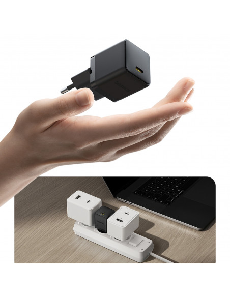 
„Palm“ 20 W USB-C sieninis įkroviklis – juodas
