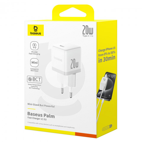 
„Palm“ 20 W USB-C sieninis įkroviklis – baltas
