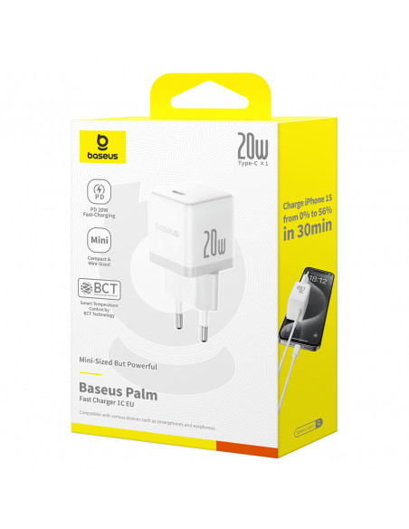 
„Palm“ 20 W USB-C sieninis įkroviklis – baltas
