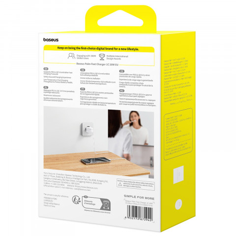 
„Palm“ 20 W USB-C sieninis įkroviklis – baltas
