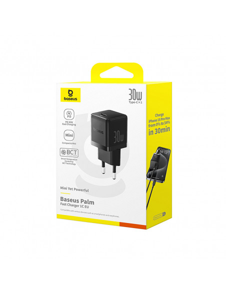 
„Palm“ 30 W USB-C sieninis įkroviklis – juodas
