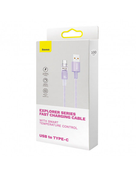 
„Explorer“ laidas su temperatūros jutikliu USB-A USB-C 100W 1m – violetinis
