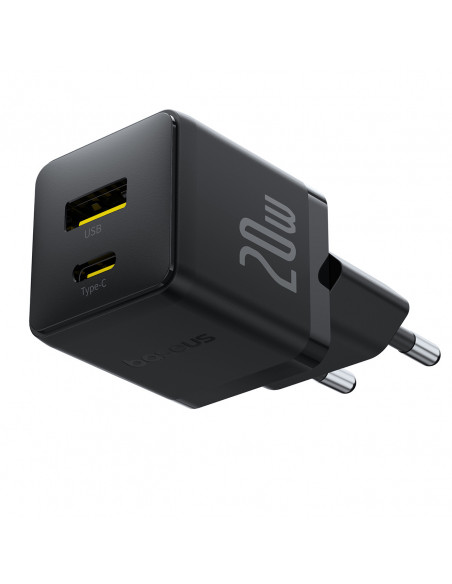 
„Palm“ 20 W USB-C USB-A sieninis įkroviklis – juodas
