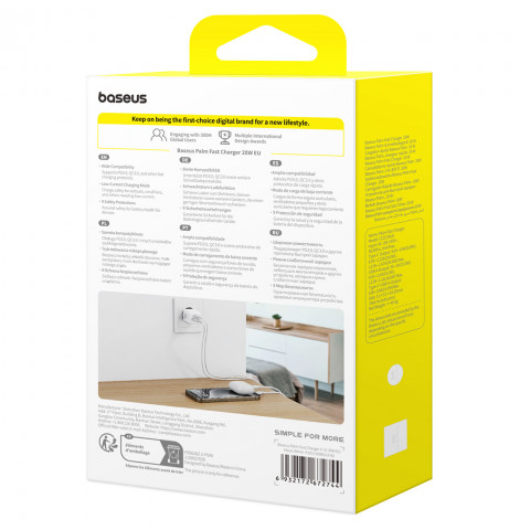 
„Palm“ 20 W USB-C USB-A sieninis įkroviklis – baltas
