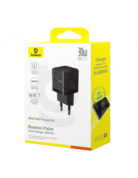 
„Palm“ 30 W USB-C USB-A sieninis įkroviklis – juodas
