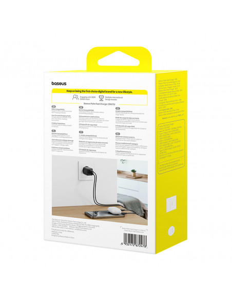 
„Palm“ 30 W USB-C USB-A sieninis įkroviklis – juodas
