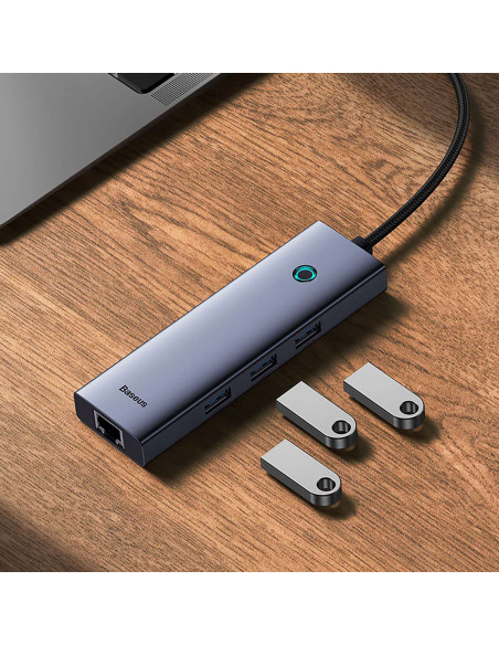 
4in1 šakotuvo adapteris USB-C USB-A RJ45 - pilkas
