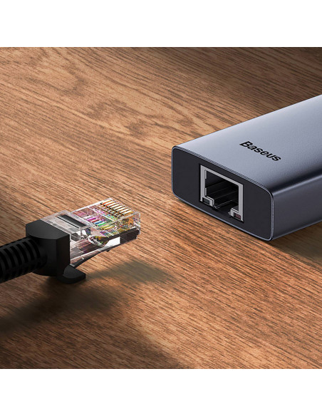 
4in1 šakotuvo adapteris USB-C USB-A RJ45 - pilkas
