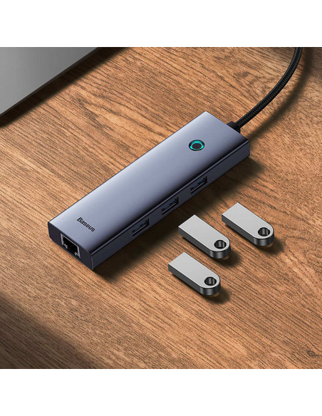 
4in1 šakotuvas USB-A RJ45 adapteris - pilkas
