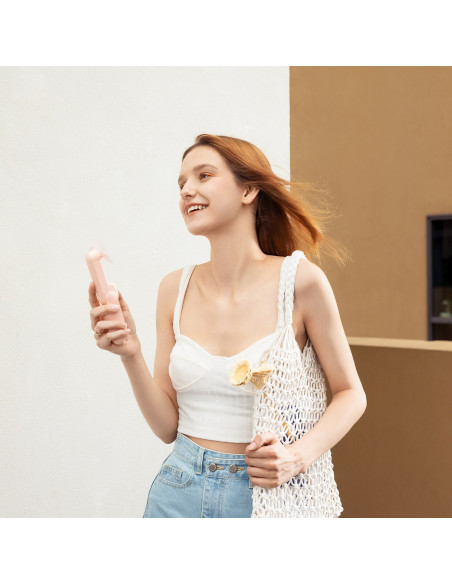 
Mini nešiojamas ventiliatorius su išorinės baterijos funkcija ir žibintuvėliu, USB-A, USB-C, 2000mAh, rožinis
