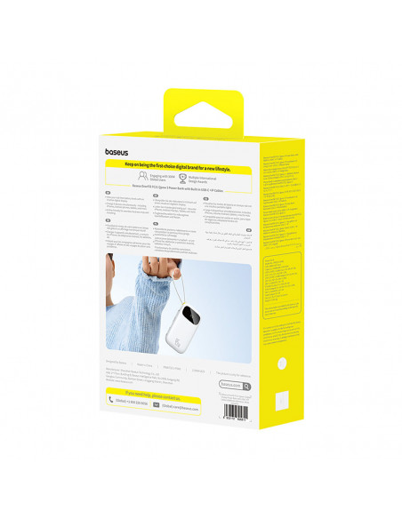 
20000mAh 45W nešiojamoji baterija su ekranu, USB-C, „iPhone“ „Lightning“ laidais – balta
