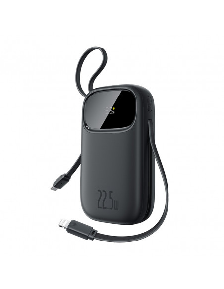 
Išorinė baterija 10000mAh 22.5W su ekranu, USB-C, iPhone Lightning laidas – juoda
