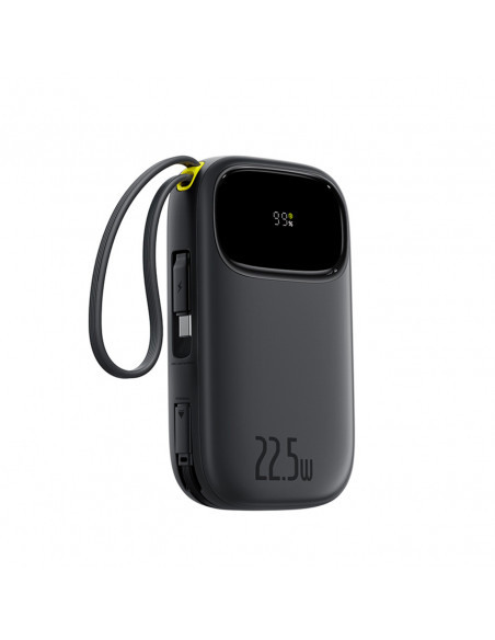 
Išorinė baterija 10000mAh 22.5W su ekranu, USB-C, iPhone Lightning laidas – juoda
