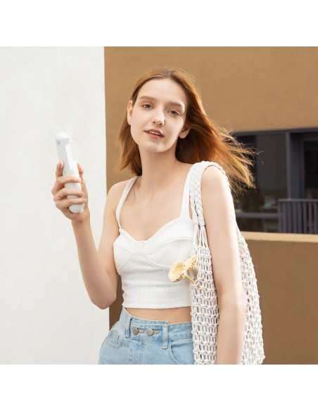 
Mini nešiojamas ventiliatorius su išorinės baterijos funkcija ir žibintuvėliu, USB-A, USB-C, 2000mAh, baltas
