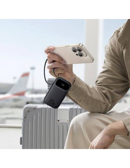 
Išorinė baterija 10000mAh 22.5W su ekranu, USB-C, iPhone Lightning laidas – juoda
