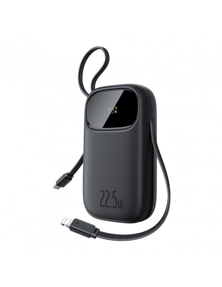 
20000mAh 22,5W nešiojama baterija su ekranu, USB-C, iPhone Lightning laidais – juoda
